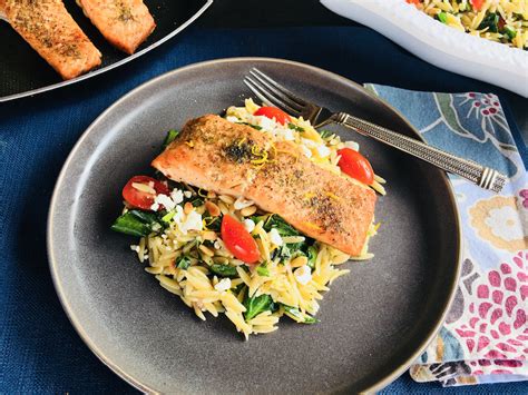 roasted-salmon-with-greek-lemon-spinach-orzo-with image