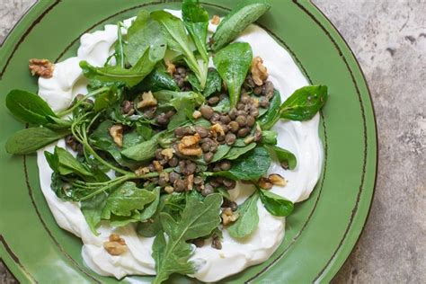 low-fodmap-lentil-salad-with-greens-yogurt image