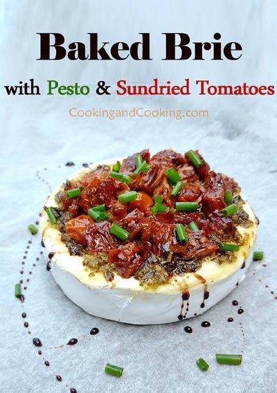baked-brie-with-pesto-and-sundried-tomatoes-food image