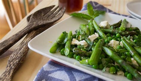 asparagus-pea-and-feta-salad-with-lemon-balm-vinegar image