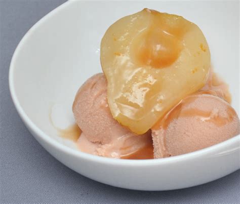 poached-pears-with-bittersalmond-ice-cream-and-caramel image