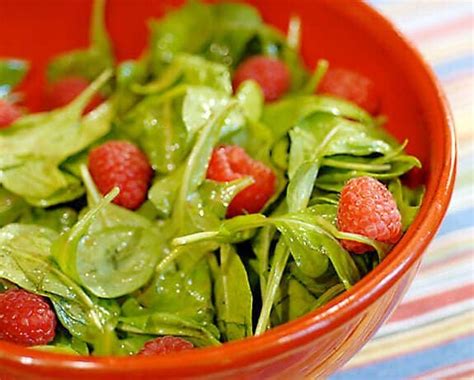 arugula-salad-with-raspberry-vinaigrette-elanas-pantry image