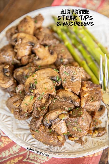 air-fryer-steak-tips-mushrooms-plain-chicken image