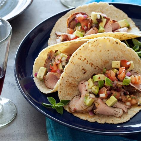 pork-tenderloin-tacos-with-avocado-salsa-food-wine image