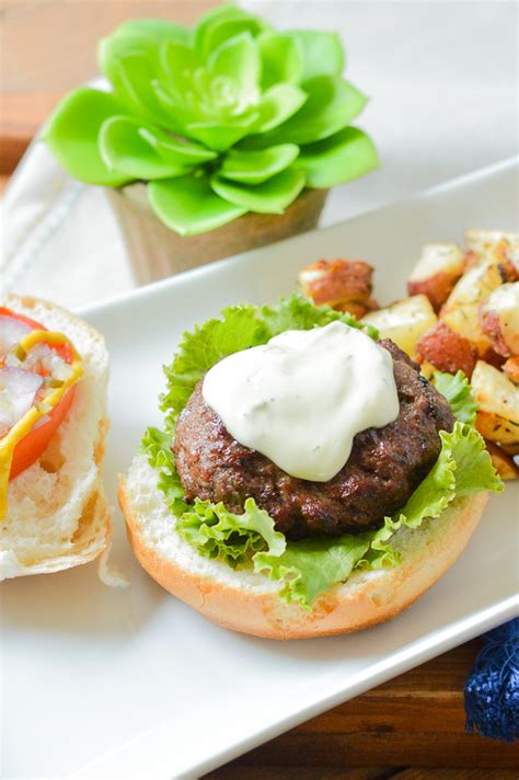 beef-dill-burgers-with-lemon-dill-mayo-clean-eating image