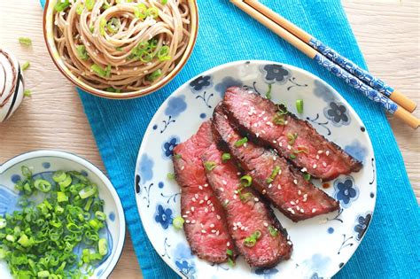 miso-marinated-flat-iron-steak-with-soba-noodles image