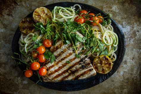 mediterranean-pasta-with-grilled-swordfish image