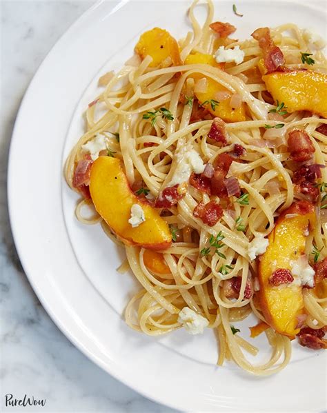 linguine-with-bacon-peaches-and-gorgonzola-purewow image