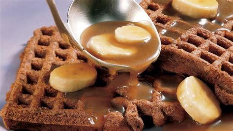chocolate-waffles-with-caramel-banana-topping image