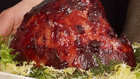 roasted-ham-with-cherry-chutney-glaze-finecooking image