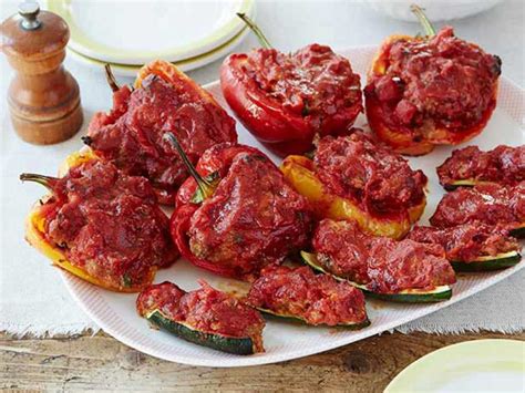 stuffed-zucchini-and-red-bell-peppers-food-network image