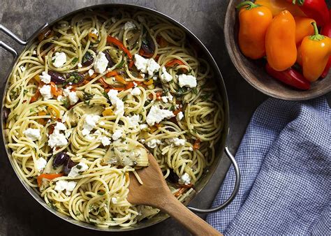 vegetarian-mediterranean-pasta-with-feta-and-artichokes image