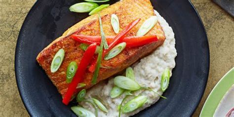 spicy-salmon-over-creamy-eggplant-recipe-good image