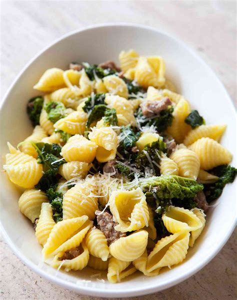 shell-pasta-with-sausage-and-greens-recipe-simply image