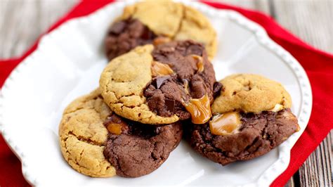 chocolate-peanut-butter-caramel-swirl-cookies image