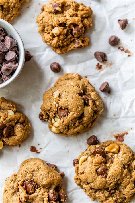 chocolate-chip-walnut-cookies-chewy-healthy-wellplatedcom image