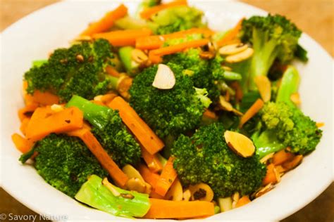 broccoli-stir-fry-with-carrots-and-almonds-savory image