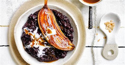 black-rice-and-coconut-pudding-with-caramel-bananas image