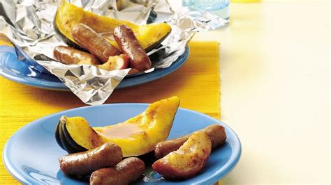 maple-squash-wedges-and-pork-links image