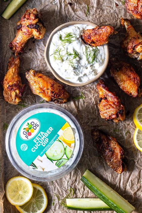 greek-grilled-chicken-wings-with-creamy-feta-cucumber image