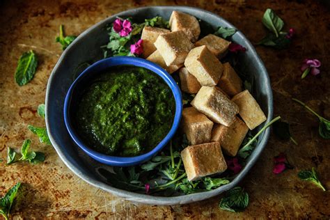 fried-tofu-with-chimichurri-dipping-sauce-heather image