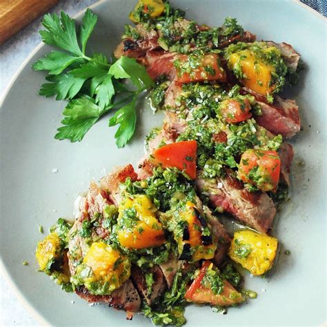 grilled-new-york-strip-steak-with-peach-chimichurri image