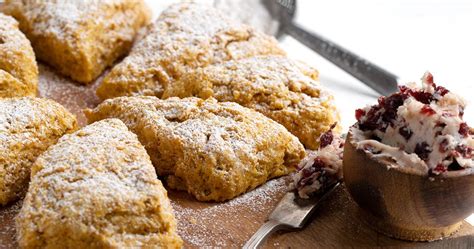 pumpkin-scones-with-cranberry-butter-seasons-and image