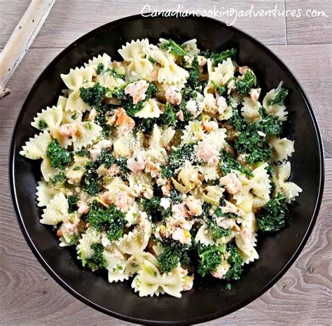 creamy-bowtie-pasta-with-salmon-and-kale-canadian image