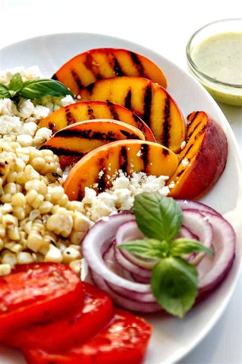 grilled-peach-salad-with-basil-vinaigrette-the-wicked image