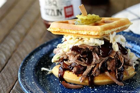 cornbread-waffle-pulled-pork-sandwiches-southern-bite image
