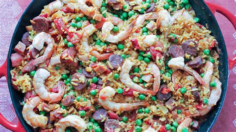 easy-paella-with-shrimp-chorizo-and-peas-today image