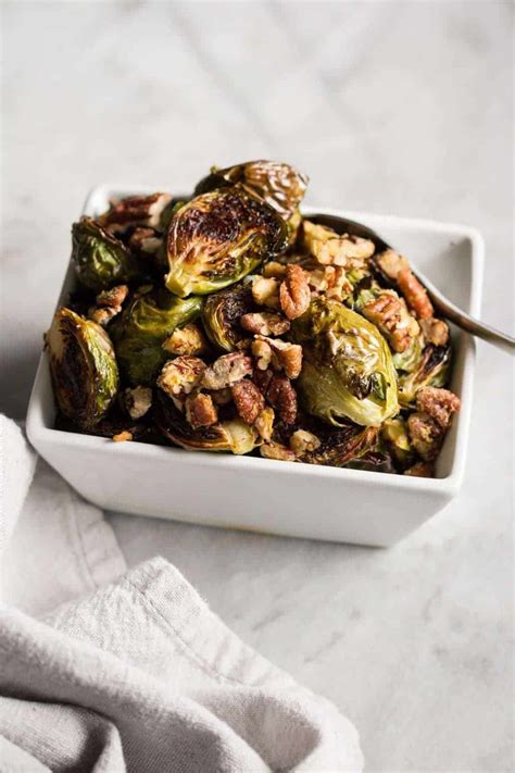 roasted-brussels-sprouts-with-garlic-pecans-nourished image