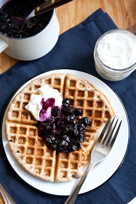 everyday-whole-wheat-waffles-with-blueberry-sauce image