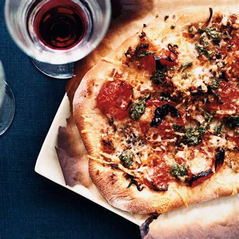 pizza-with-charred-cherry-tomatoes-and-pesto-food image