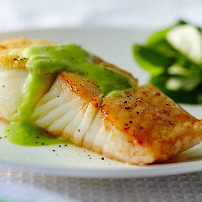 roasted-halibut-with-minted-pea-coulis-chatelaine image
