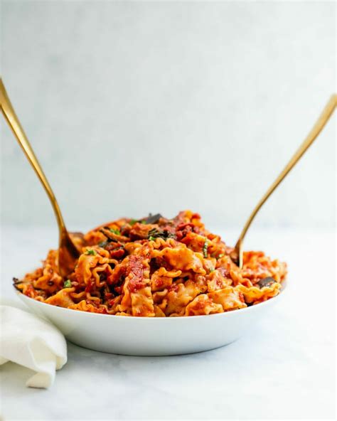 mafaldine-pasta-with-eggplant-a-couple-cooks image
