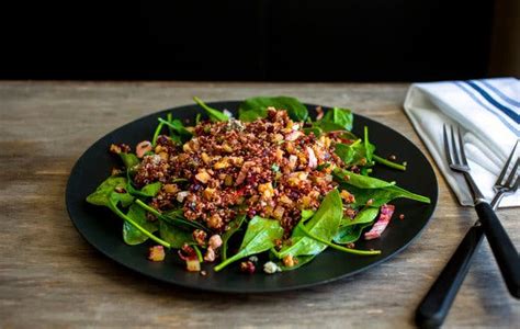 spinach-salad-with-red-and-chioggia-beets-quinoa image