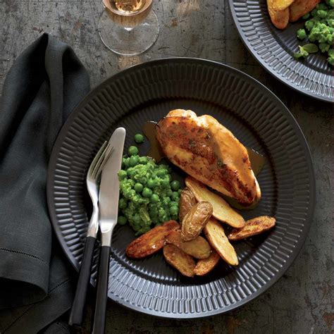 chicken-breasts-with-potatoes-and-mashed-peas image