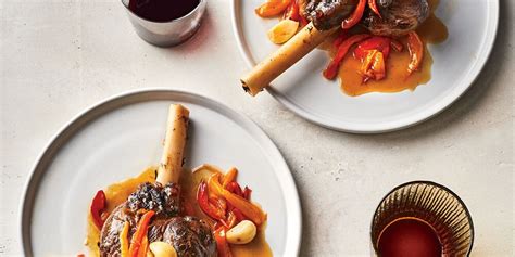 garlicky-braised-lamb-shanks-with-sweet-peppers image