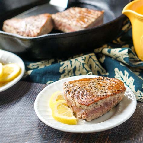 pepper-tuna-steak-recipe-with-lemon-dijon-cream-sauce image