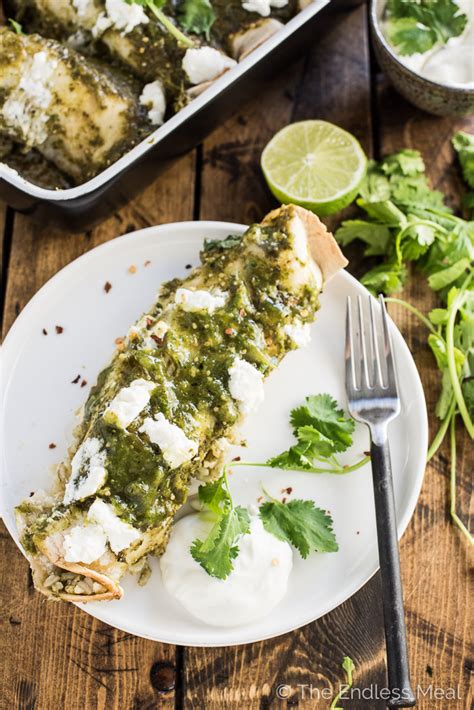 healthy-green-chicken-enchiladas-the-endless-meal image