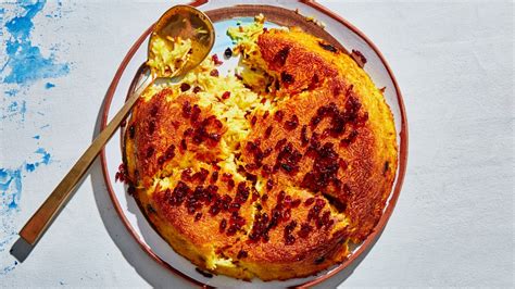 crunchy-baked-saffron-rice-tachin-recipe-bon-apptit image