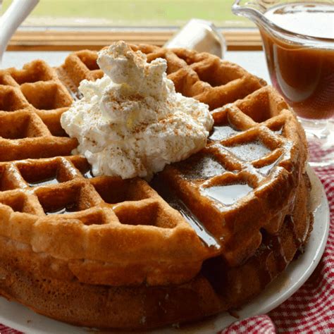 apple-butter-waffles-with-cinnamon-syrup-sugar image