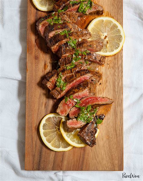 grilled-flank-steak-with-lemon-herb-sauce-purewow image