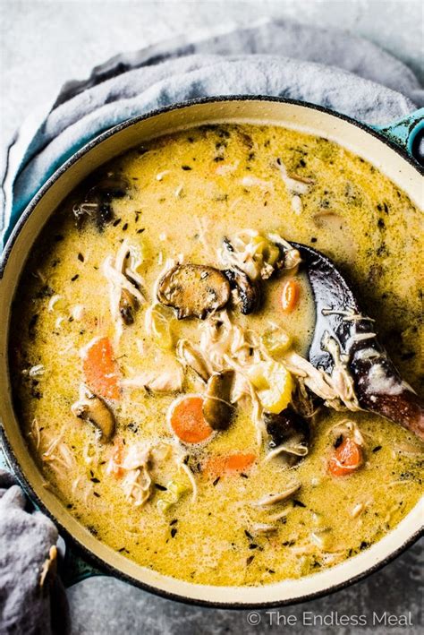 healthy-creamy-turkey-mushroom-soup-the-endless-meal image
