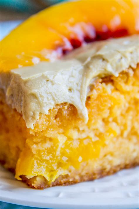 peach-cake-with-brown-sugar-frosting-the-food image