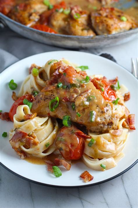 creamy-bacon-chicken-with-tomatoes-and-fettuccine image
