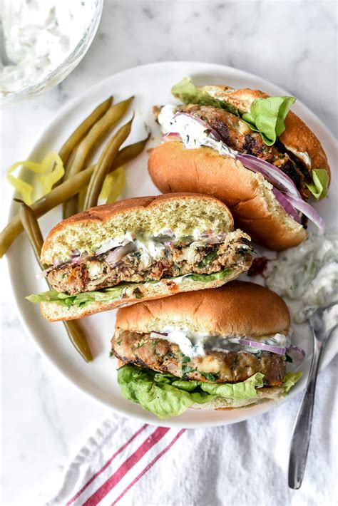 greek-turkey-burgers-tzatziki-sauce image