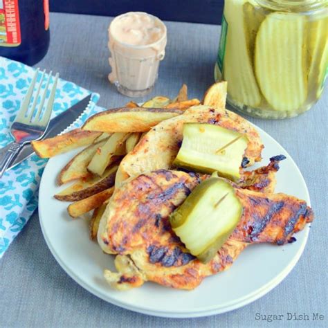 pickle-chicken-with-garlic-fries-and-spicy-pickle-dip image