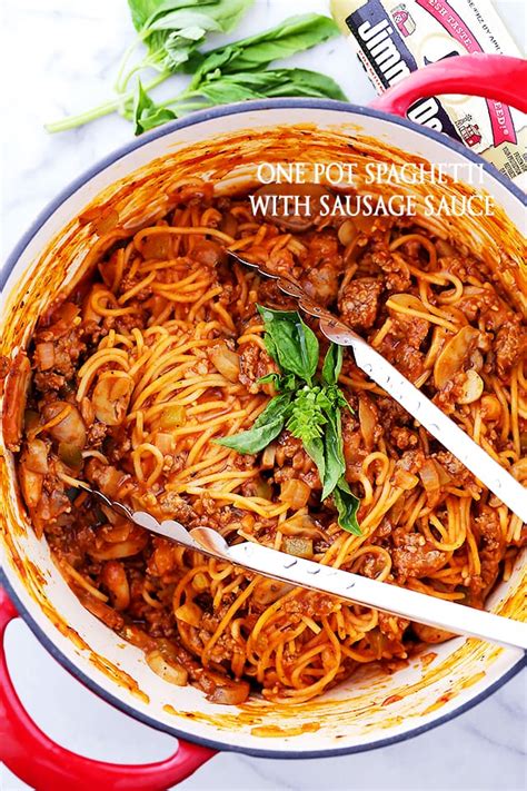 one-pot-spaghetti-with-sausage-sauce-easy-pasta-dinner image